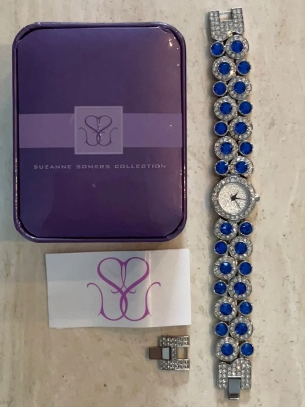 Swarovski Crystal Watch Suzanne Somers Simulated Diamonds & Sapphires Vintage